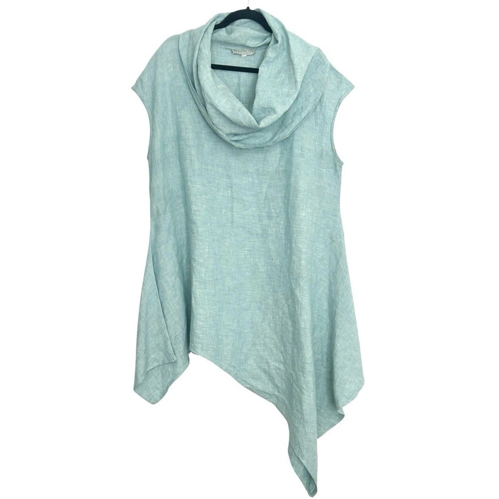 Bryn Walker Linen Noa Tunic Women’s Large Cowl Neck Asymmetrical Hem Lagenlook